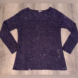 Chico's, Purple Knit Sequin Pullover Metallic Long Sleeve Sweater Size 0/XSmall